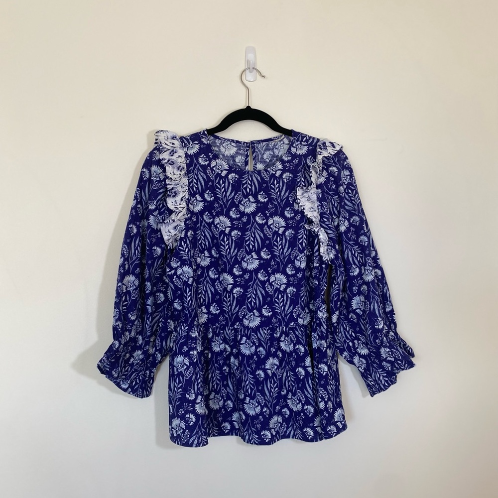 Floral Blue Women's Top victor style #6
